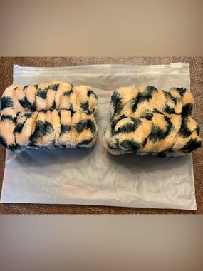 New Plush Leopard Print Wrist Cuffs - Beige and Black